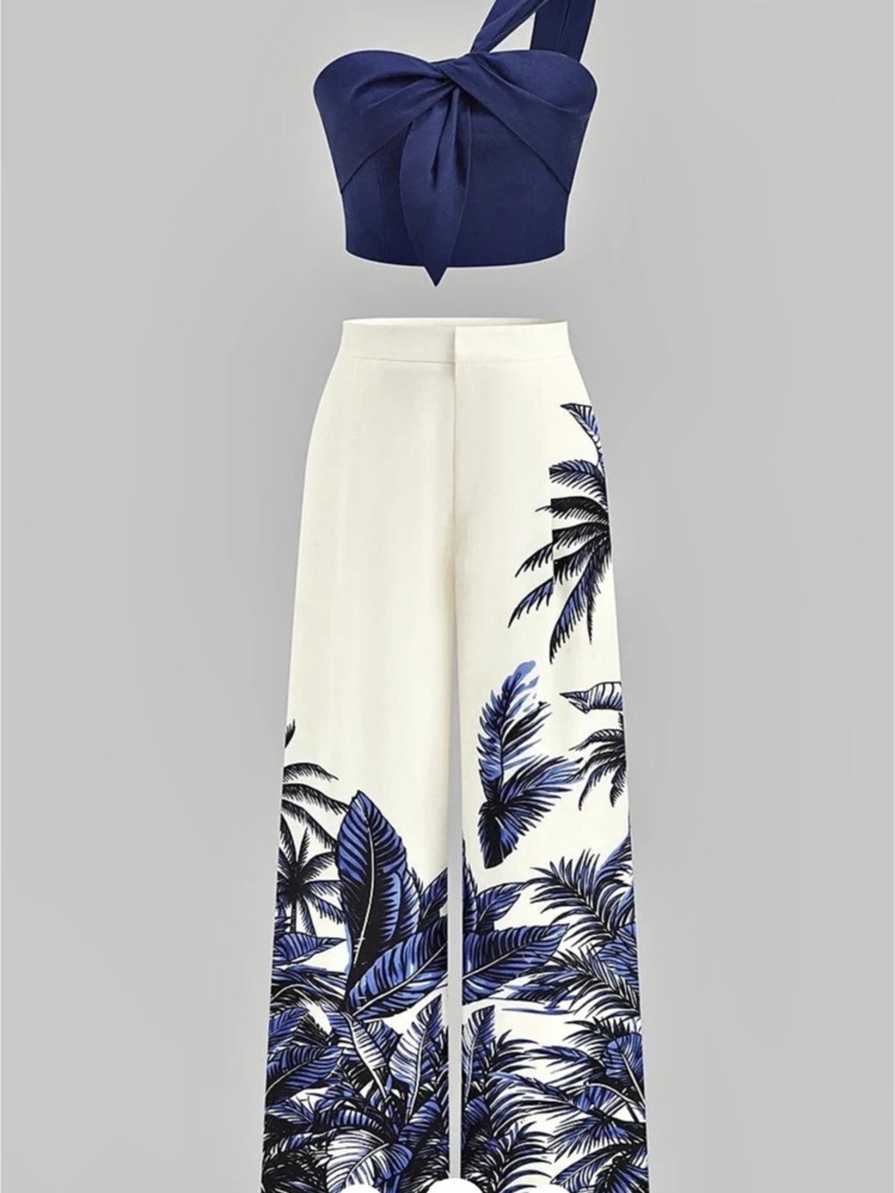Commense One-Shoulder Top & Tropical Print Pants Set XXL